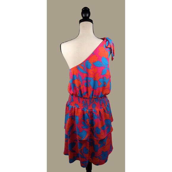 Gilli Pink, Orange and Blue Floral One Shoulder Smocked Tiered Dress Size 3X NWT - Picture 2 of 11